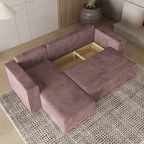 Masseno Narożnik RAVELO z funkcją spania i pojemnikiem na pościel Narozniki L, Rozkładana sofa - Wrzosowy, MONOLITH 62
