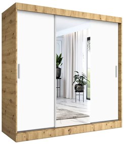 Szafa przesuwna dąb artisan + biały 200 cm - Massi 6X
