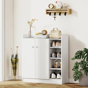 HOMCOM Szafka na buty, Komoda na buty, Półka na buty, 4 Półki. 1 Szafa, 83 cm x 30 cm x 90 cm, Biały