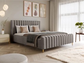 Łóżko LUX tapicerowane z pojemnikiem i zagłówkiem w tkaninie AMON 16 kolor CAPPUCCINO DOMOHOME