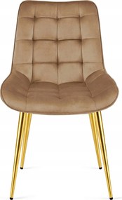 Brązowe krzesło do kuchni BERA aksamitne ze złotymi nogami
