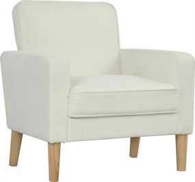 HOMCOM Fotel tapicerowany z podłokietnikami, nachylone oparcie, nogi z drewna kauczukowego, kremowy