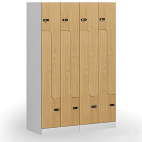 Metalowa szafka ubraniowa S1 Z, 4-drzwiowa, 1850 x 600 x 500 mm, zamek mechaniczny z kodem, drzwi laminowane, orzech