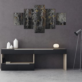 Obraz - Gałązki wierzby na czarnym tle (125x70 cm)