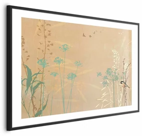 Plakat Ptaszek na łące 30x21 cm z ramą czarną z marginesem ARTGEIST B