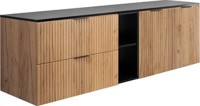 Zestaw łazienkowy: szafka z szufladami, szafka z drzwiami i regał 57×46×180 cm, kolor: Dąb Craft / czarny, uchwyt czarny