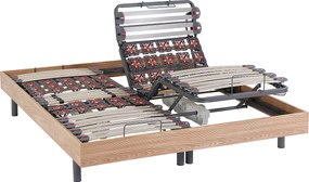 Stelaż relaksacyjny z listewek i 2 × 30 płytek wykończenie drewniane taupe dąb marki YSMÉE - 2 x 90 x 200 cm - silniki OKIN