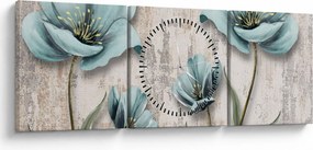 Obraz - Kwiaty na teksturze (z zegarem) (90x30 cm)