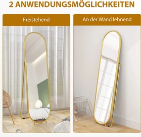 HOMCOM Lustro całopostaciowe, owalny kształt, wolnostojące, rama metalowa, 50x180 cm, złote | Aosom PL