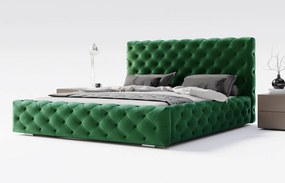 Emporius Paris łóżko tapicerowane 140x200 cm - glamour, pikowanie chesterfield - łóżko dwuosobowe z pojemnikiem, tkanina aksamitna, zielony (Magic Velvet 2225)