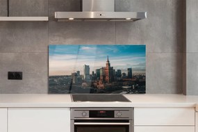 Panel szklany do Kuchni Wieżowce Warszawy o Wschodzie Słońca
