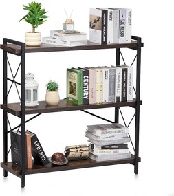 Metalowy Regał na Książki SucceBuy, 3 Poziomy Rustykalny do Salonu i Biura