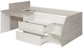Łóżko z biurkiem i półkami - 90 x 190/200 cm  - Kolor: Biały i naturalny + materca + stelaż - GISELE