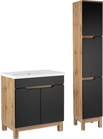 Zestaw Łazienkowy 80cm 2D Alma Słupek Dąb Wotan / Czarny Mat