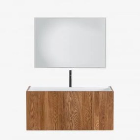 Zestaw Wiszących Mebli Łazienkowych Zintegrowany Z Umywalką Fiore Popielaty Brąz & Prostokątna Lampa Led I Przeciwmgielna - Sklum