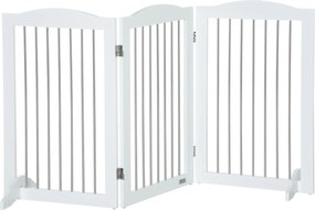 PawHut Bramka dla psa barierka zabezpieczająca ogrodzenie ochronne na schody wolnostojące składane z podstawą 3 panele 154x30x80 cm białe | Aosom PL
