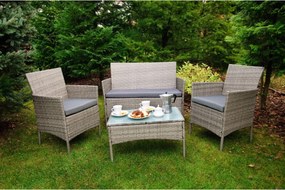 Komplet balkonowy z technorattanu (2 x fotel, sofa + stolik) COMODO szary