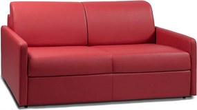 Kanapa 3-osobowa rozkładana typu express, pokryta czerwoną ekoskórą z siedziskiem z pianki z pamięcią kształtu - Powierzchnia spania 140 cm - Materac 22 cm z pianką z pamięcią kształtu CALIFE