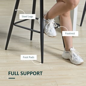 HOMCOM Stołki Barowe 2 szt., Nowoczesny Design, Miękkie Siedzisko, Stalowa Rama, 42 x 47 x 105 cm, Zielony