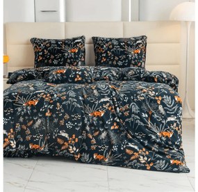 PrzytulneMieszkanie.pl PrzytulneMieszkanie.pl PrzytulneMieszkanie.pl Zestaw 2 szt. pościeli z mikropluszu THE FOX AND THE HARE ciemnozielone + prześcieradło z mikropluszu SOFT 180x200 cm białe, podwójne łóżko