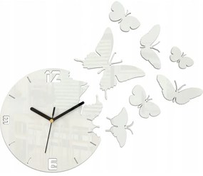Zegar ścienny nowoczesny do salonu lub sypialni akrylowy biały z motylami