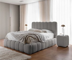 FURNISTAR Łóżko tapicerowane CHLOE z pojemnikiem 140x200|Łóżko dwuosobowe z pojemnikiem i stelażem|Wygląd boxspring|bez materaca|do sypialni-szary