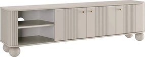 Szafka RTV Vesper 187 cm trzydrzwiowa - kaszmir / złote uchwyty / nogi kule