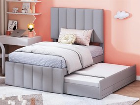 Łóżko wysuwane 90 x 190/200 cm z 3 szufladami - tkanina lniana - stelaż listwowy - szare