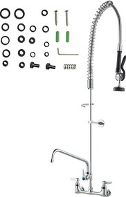 Bateria Kuchenna, SucceBuy Komercyjna Bateria Ścienna do Zlewu Kuchennego ze Spryskiwaczem do Wstępnego Płukania, Wysokość 120 cm