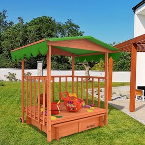 Piaskownica z werandą HAPPY, 130x130x143cm, brązowa/zielona Jurhan