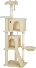 PawHut Drapak 160 cm wieża dla kota z hamakiem, drabinką, kryjówką, 2 pluszowymi piłeczkami, słupami z sizalu, 48 x 48 x 160 cm, Beżowy