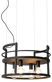 Industrialna lampa wisząca czarna z półką okrągłą 4-światłowa - Cage RackPrzemysłowy Oswietlenie wewnetrzne