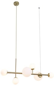 Candeeiro suspenso Hotel Chic dourado com vidro branco opalino 6 luzes - Monaco