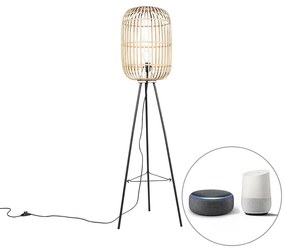 Inteligentna rustykalna lampa podłogowa z rattanu, w tym WiFi A60 - Manila Rustykalny / Vintage Oswietlenie wewnetrzne