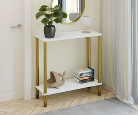 Biała minimalistyczna konsola na złotym stelażu  R8-S50