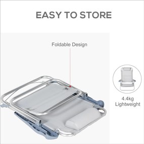 Outsunny Zestaw 2 Krzeseł Campingowych Składanych z 6-stopniową Regulacją Oparcia Siateczkowym Zagłówkiem 62 x 65 x 80 cm Jasnoszary | Aosom PL