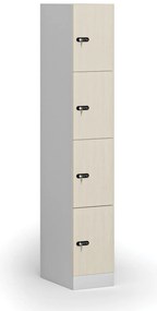 Szafka skrytkowa S1, 4 schowki, 1850 x 300 x 500 mm, zamek mechaniczny z kodem, drzwi laminowane, brzoza