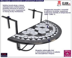 Czarno-biały stolik mozaikowy na balkon M3-M77