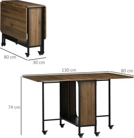 HOMCOM Mobilny Składany Stół, 2 Rozkładane Powierzchnie, 130 cm x 80 cm x 74 cm, Brązowy