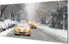 Panel szklany do Kuchni Zimowe Miasto i Samochody