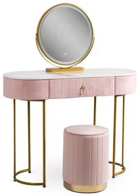 Różowa toaletka z pufą i lustrem glamour - Erton 3X