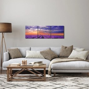 Obraz lawendowego pola (z zegarem) (90x30 cm)