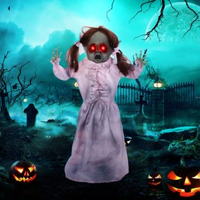 HOMCOM Lalka Horror, Dekoracja Helloween, aktywowana dźwiękiem/dotykiem, czerwone oczy, dźwięk, 76 cm