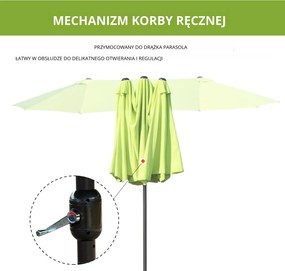 Outsunny Podwójny Parasol Ogrodowy, Parasol na Targi, Parasol Tarasowy z Korbką Ręczną Zielony Owalny 460 x 270 x 240 cm