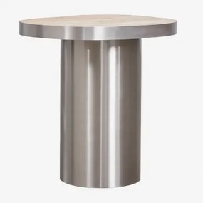 Pack 2 Stolików Nocnych 45x40 Cm Z Naturalnego Kamienia I Stali Nierdzewnej Fertrix Travertine - Sklum