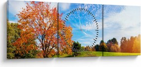 Obraz - Jesienny krajobraz (z zegarem) (90x30 cm)
