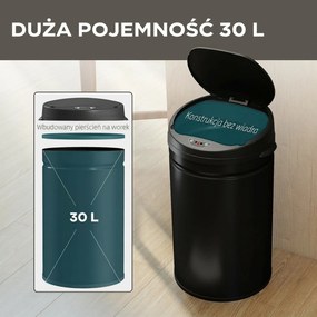 HOMCOM kosz na śmieci 30l bezdotykowy stal nierdzewna z czujnikiem do kuchni pokrywa soft close wygoda | Aosom PL
