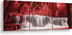 Obraz - Wodospad, czerwony (z zegarem) (90x30 cm)