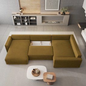 Masseno Narożnik VELAMI z funkcją spania i pojemnikiem na pościel Narozniki U, Rozkładana sofa - Żółty, MONOLITH 48