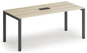 Stół konferencyjny PRIMO SQUARE, 180x80 cm, dąb naturalny + port blatowy TYP VI, czarny